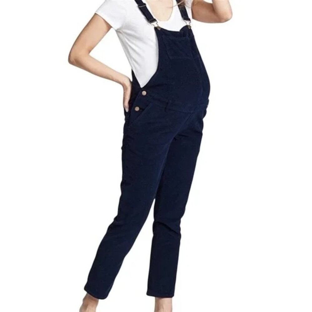Hatch Maternity Selma Corduroy Overalls. Midnight Blue Sz M